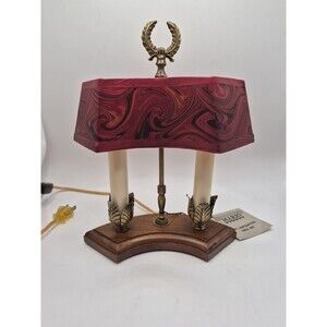 Vintage Mario Lampcrafters Bouillotte Brass And Wood Table Lamp 2 Candle Lights